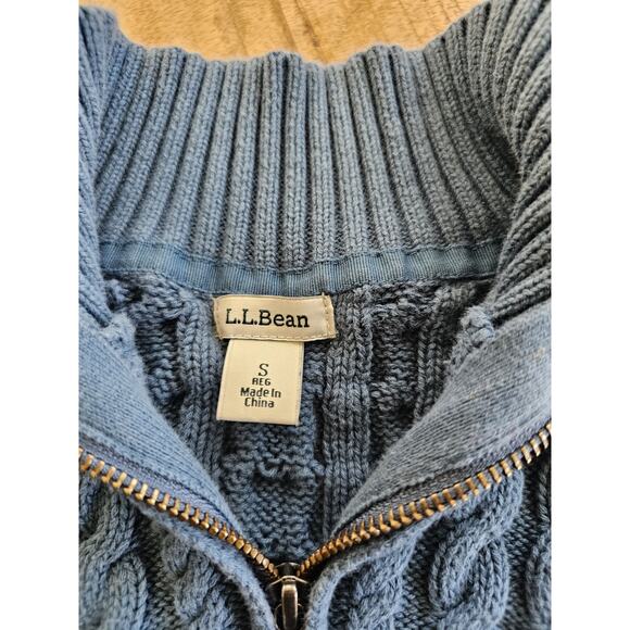 L.L Bean 100% Cotton Cableknit Fisherman Cardigan Sweater Women's Size S Blue - Picture 3 of 8